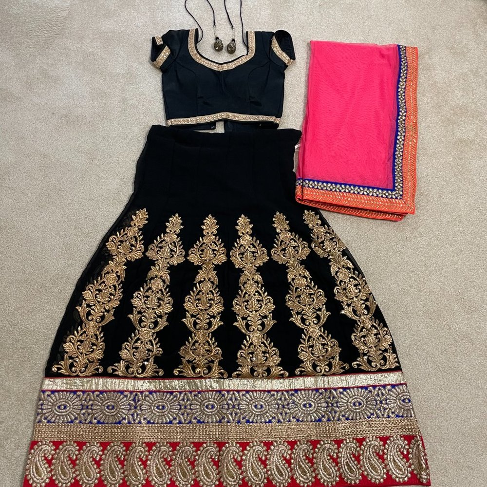 Indian Pakistani Lehenga Choli Skirt Blouse Modern Multicolor Gold Small